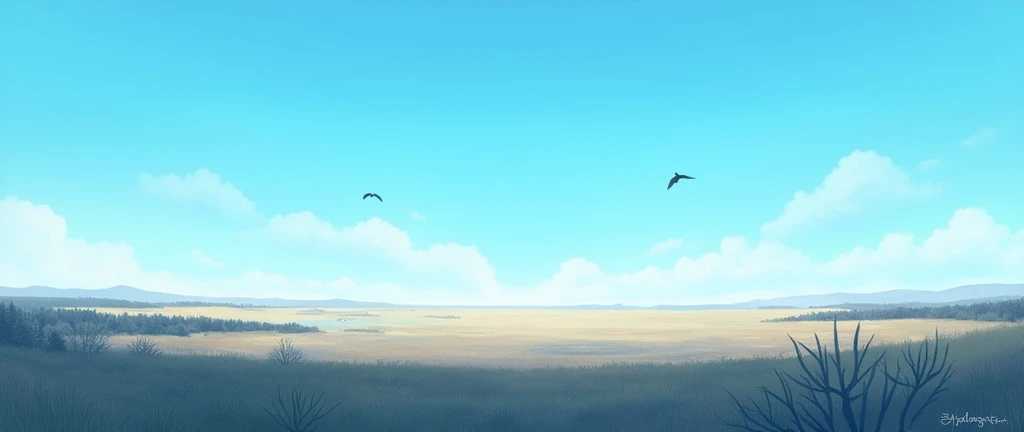 blue-sky,Birds in the distance,land,Vast image,Faraway view