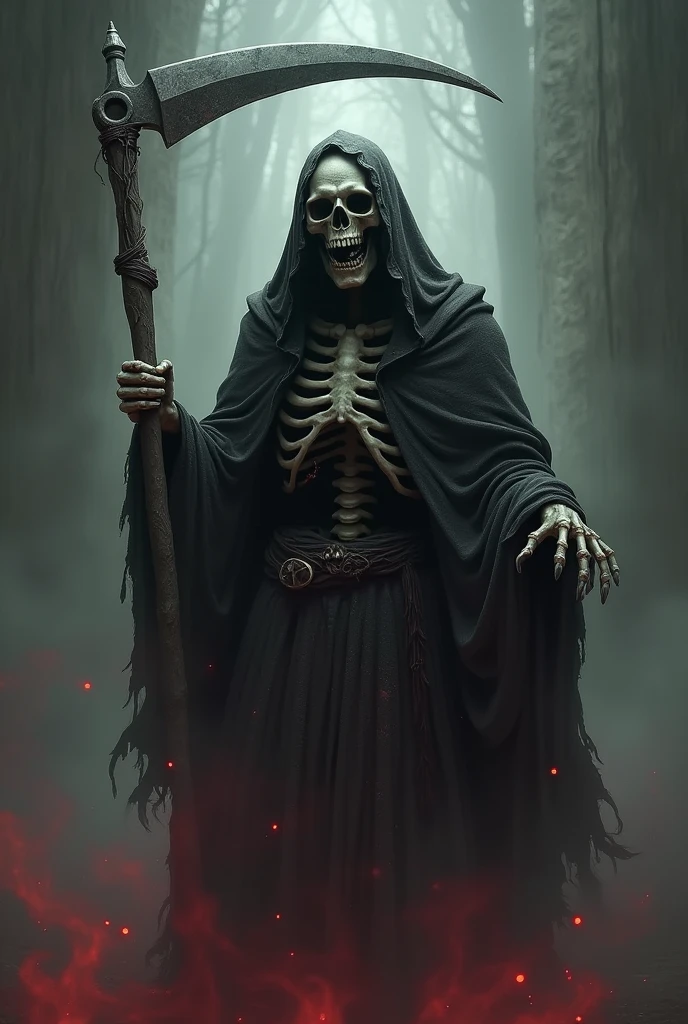 a picture of a skull and a death taker using a sickle