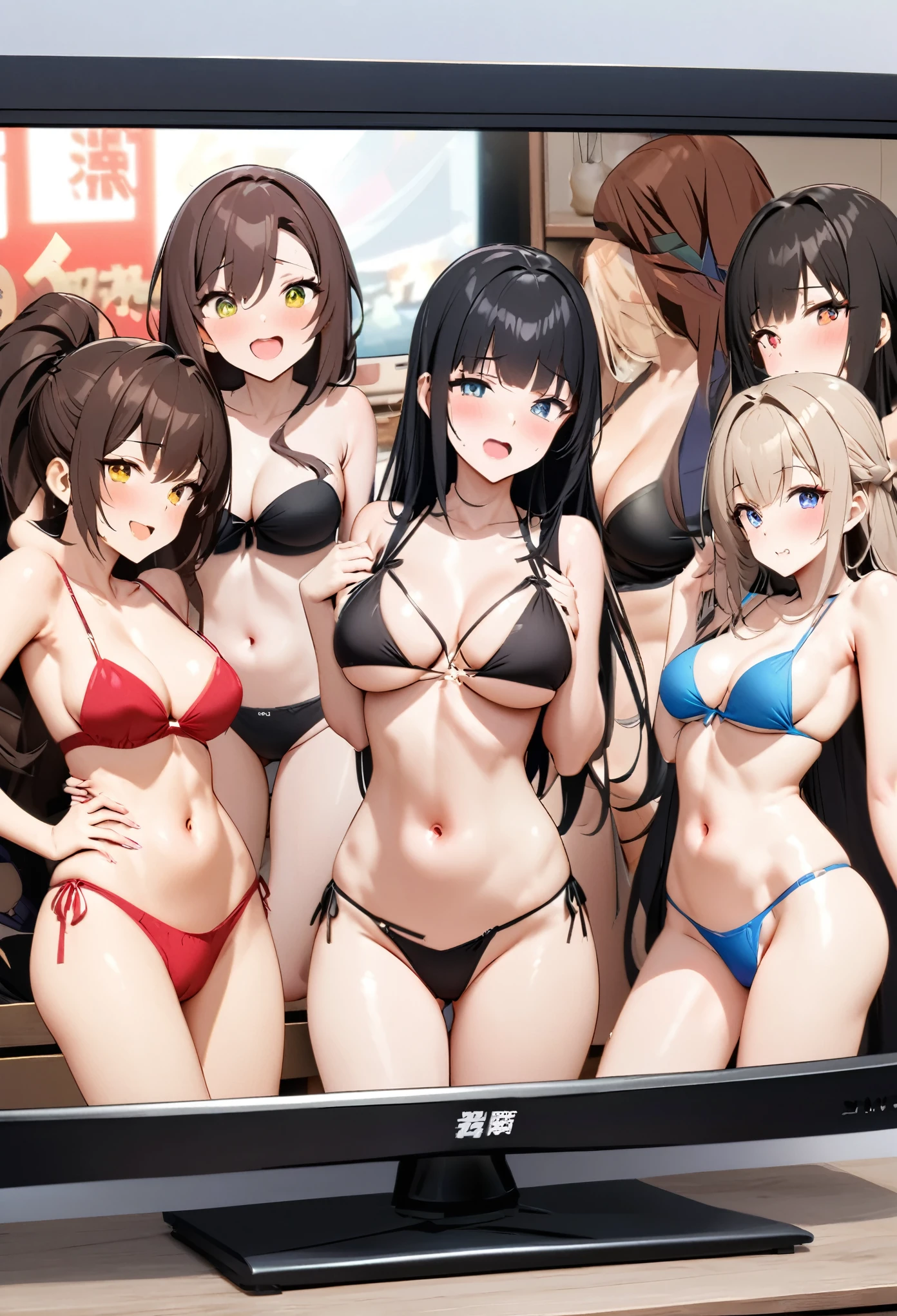 TV set,一个巨大的TV set播放节目,Shows with many sexy girls