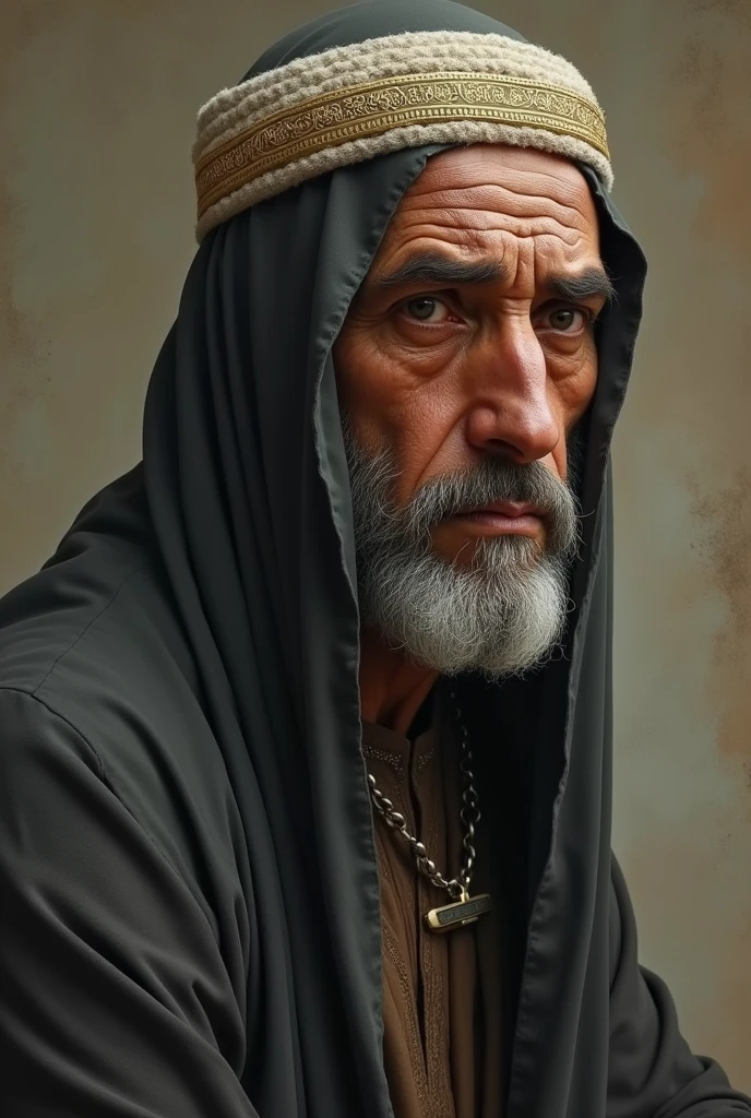 A brown 25 year old Muslim imam, sad expiration in his fase.