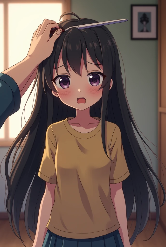 School Girl long hair cut to short haircut by her brother forced