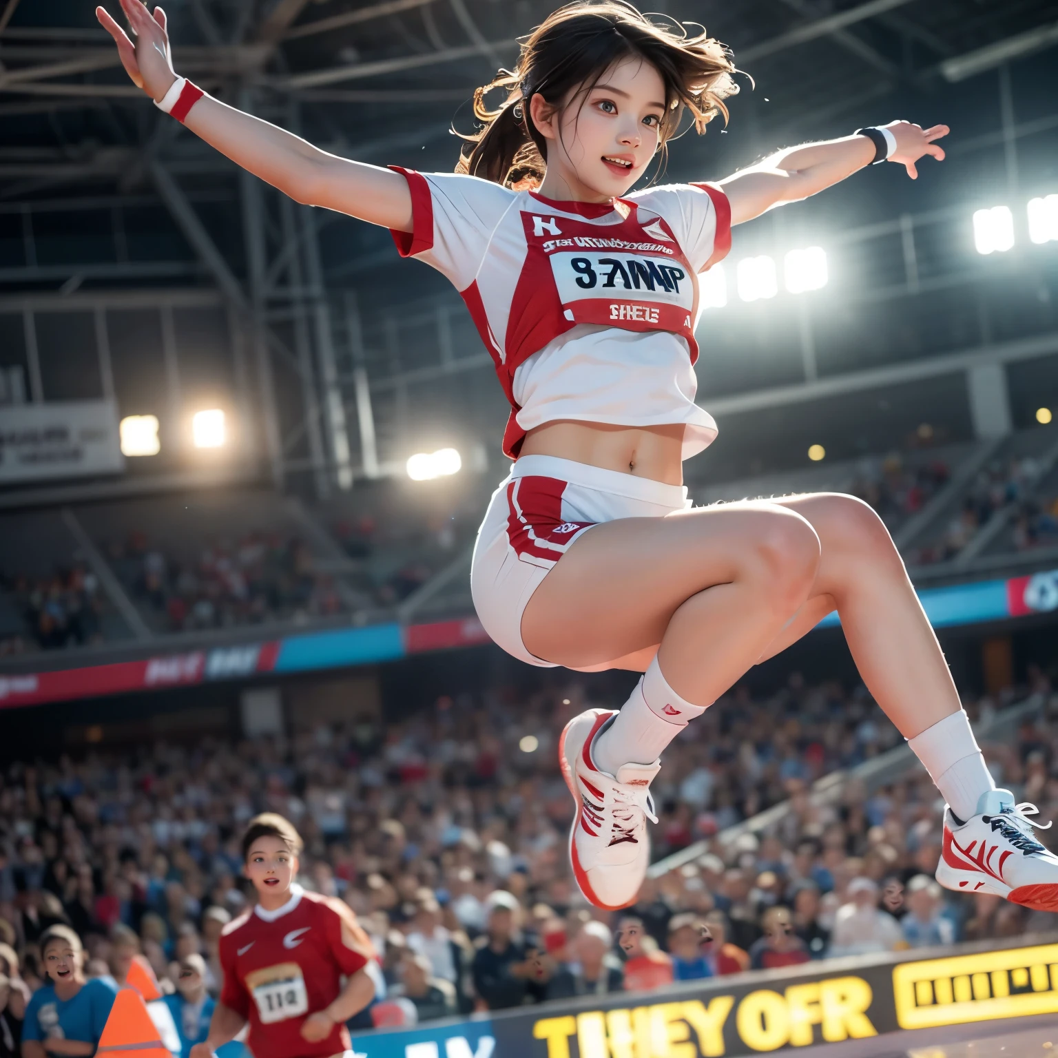 SFW, ExtremelyDetailed (((Hi-Jump Athlete Kids:1.4))), Childish perfect face, Reflective Eyes, Detailed(Delicate Clothing textures), Corrected Leg to Foot Line, Detailed Perfect Hand, Dynamic Joyful Expressions LifeLike Rendering, ((Specular Reflection:1.2)), mirrors, TopQuality 8K Ultra-detailed masterpiece (ProfessionalPhoto:1.37)(Acutance:0.8),(Luminism),(Exposed:0.33)