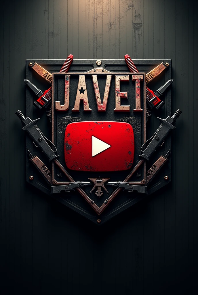 Create an logo for YouTube, counter strike 2 themed, that includes the following text "Javest"