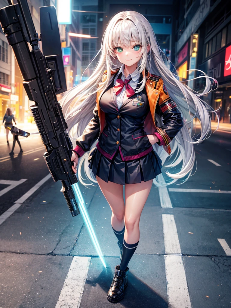 middle School girls,smile,Beautiful girls,Beautiful girl from another world,Gun of the Future,Girl holding an assault rifle in her hand,leather jacket,The best quality to get you horny,Psychic,Wizard,Uniform and cardiganコーデ,battle,Colorfulな髪色,Perfect Girl,Super cute girl,Cyberpunk Background,Cute uniform,Uniform of the Future,Wearing a cardigan,Long Hair、Sparkling eyes,She has her bangs down,Colorful,Ultra HD,Young girl,sex,Green Eyes,Naughty Girls,Full body image,Big Breasts,Beautiful Girl's Paradise,Fashion Girl,Naughty Girls,Beautiful Girl Country,High-dimensional beautiful girl,A beautiful girl who transcends everything,So beautiful,Absurd,Beautiful girls,