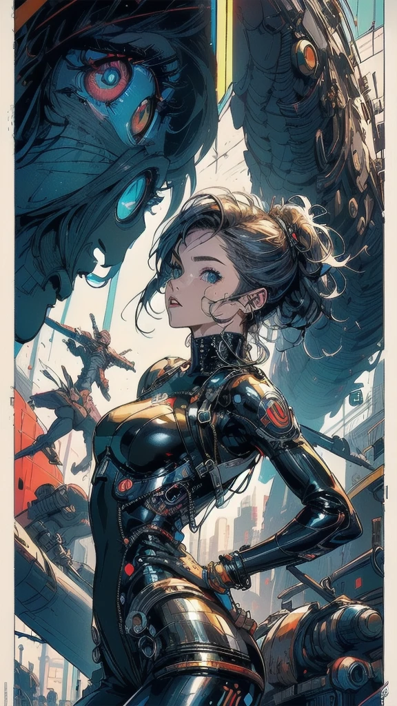 (((masterpiece, highest quality))),(((solo:1.2))),(((1girl:1.2))),32k wallpaper, very detailed, poster, vintage science fiction,(((((geometric cinematic movie poster))))), (bauhaus), shape,(((abstract))),(mid century modern),movie poster,(((((portfolio))))),(((((Close-up))))),(((((bust up))))),((((more various angle)))),(((highlight))),((((heterochromia)))),(((complete. detailed face))),(((Extremely talented))),(((((most complecated machine))))),(((((unlimited mechanic Workaholic))))),(((Absolutely detailed Mighty machines background))),(((((phenomenal dynamic poses))))),(((bodysuits))),(((Beautiful vibrant color scheme)))
