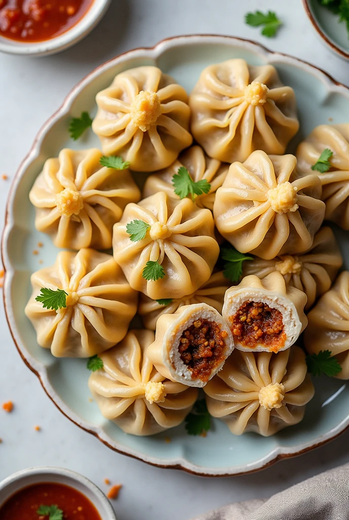 One plate cute real Indian momos full picture from upside