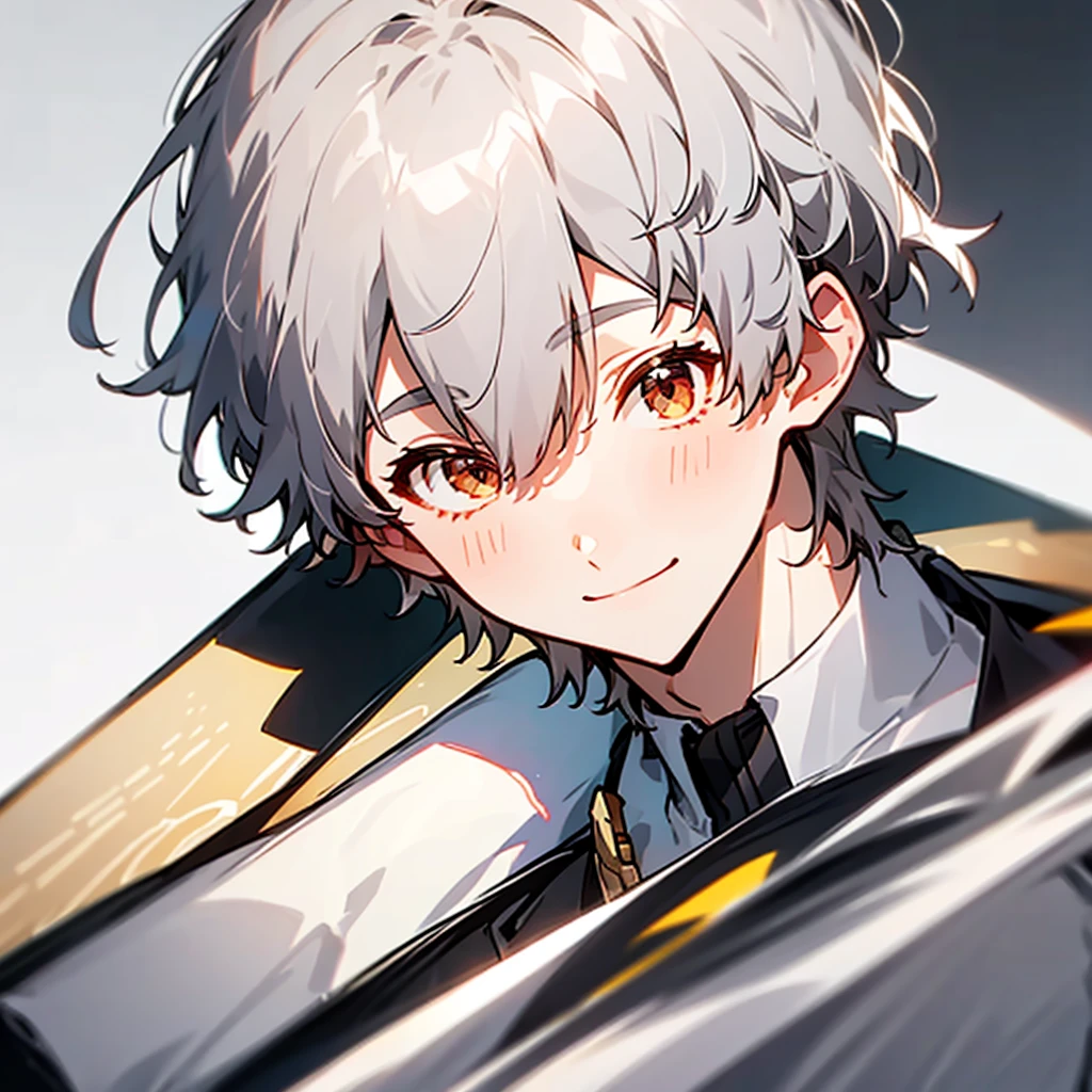 Silver Hair、male、smile, bangs, 目の間のbangs, Highest quality, smile, uniform