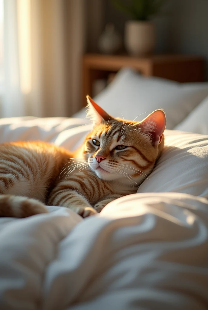 Cat sitting in bed