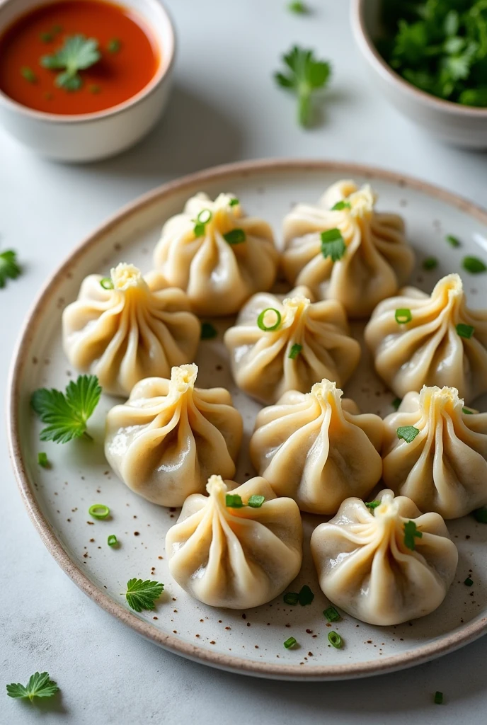 One plate cute real Indian momos full picture from upside and distance