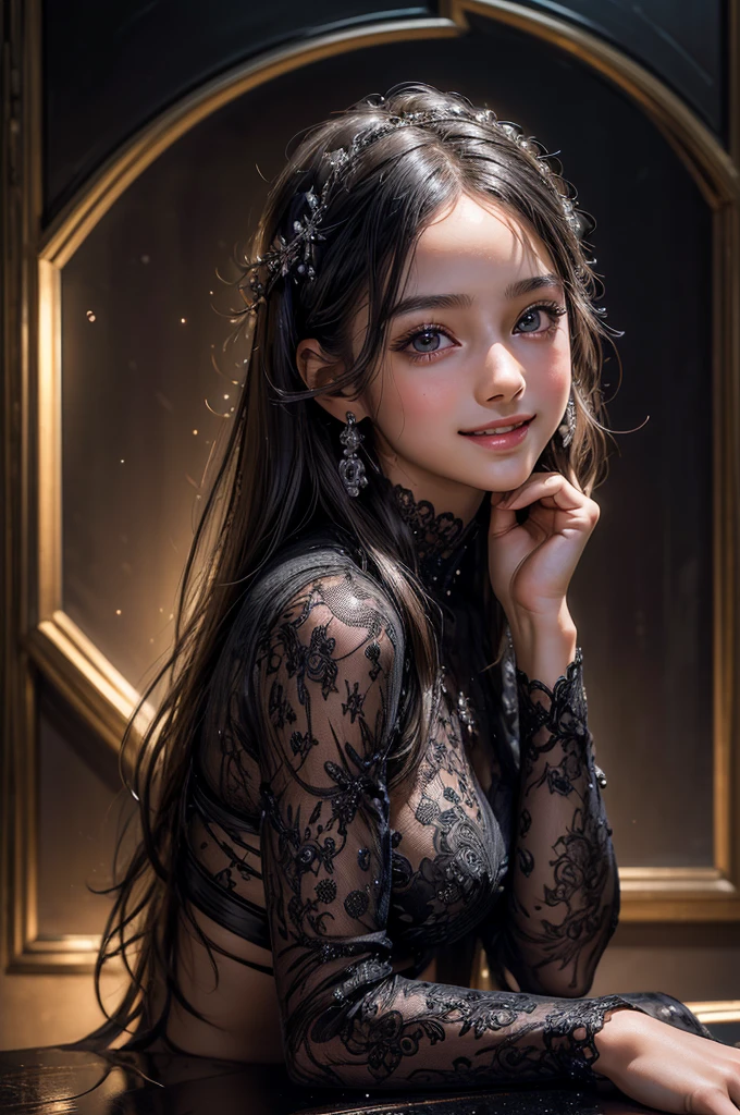 ((masterpiece, best quality, ultra-detailed, high resolution, extremely detailed CG, super detailed, Most beautiful clean lighting)), 1girl, , , cute girl, pretty face, smile, white skin, Beautiful black long hair, black eyes, kawaii, full body, nsfw,