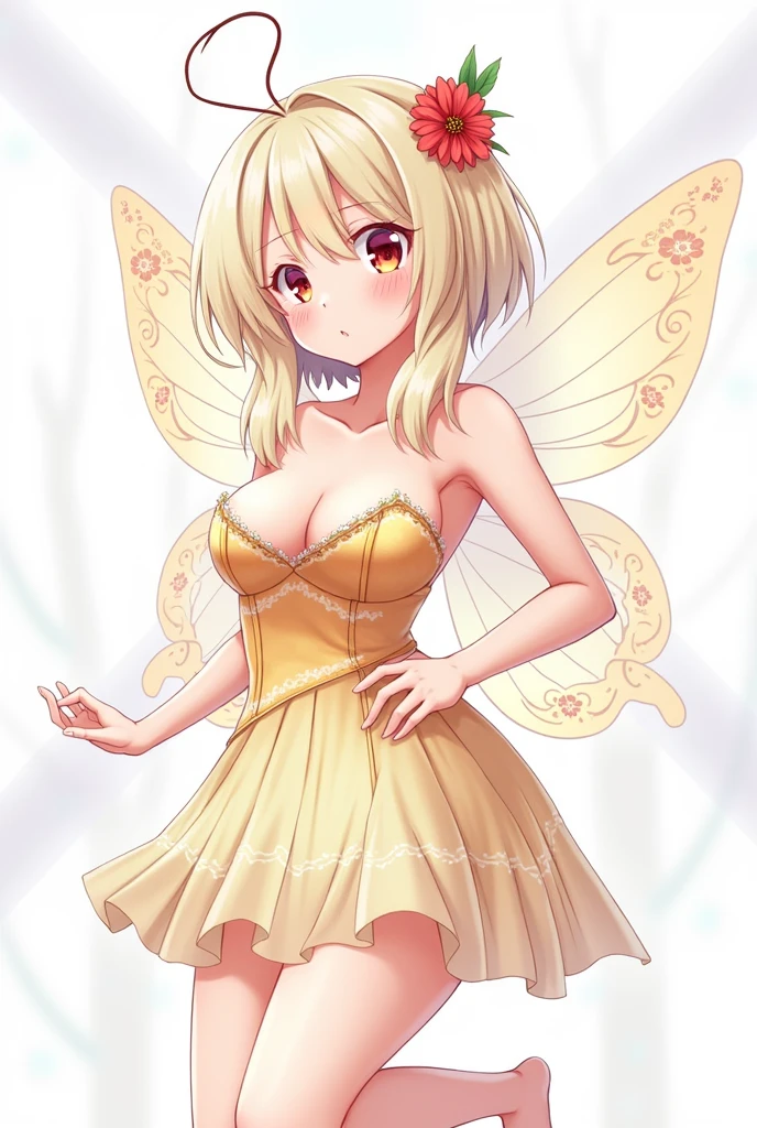 1girl ,fairy, butterfly wings, beautiful clothes,(high resolution, high detail, best quality), medium breasts, cleavage, thigh, short skirt, sexy