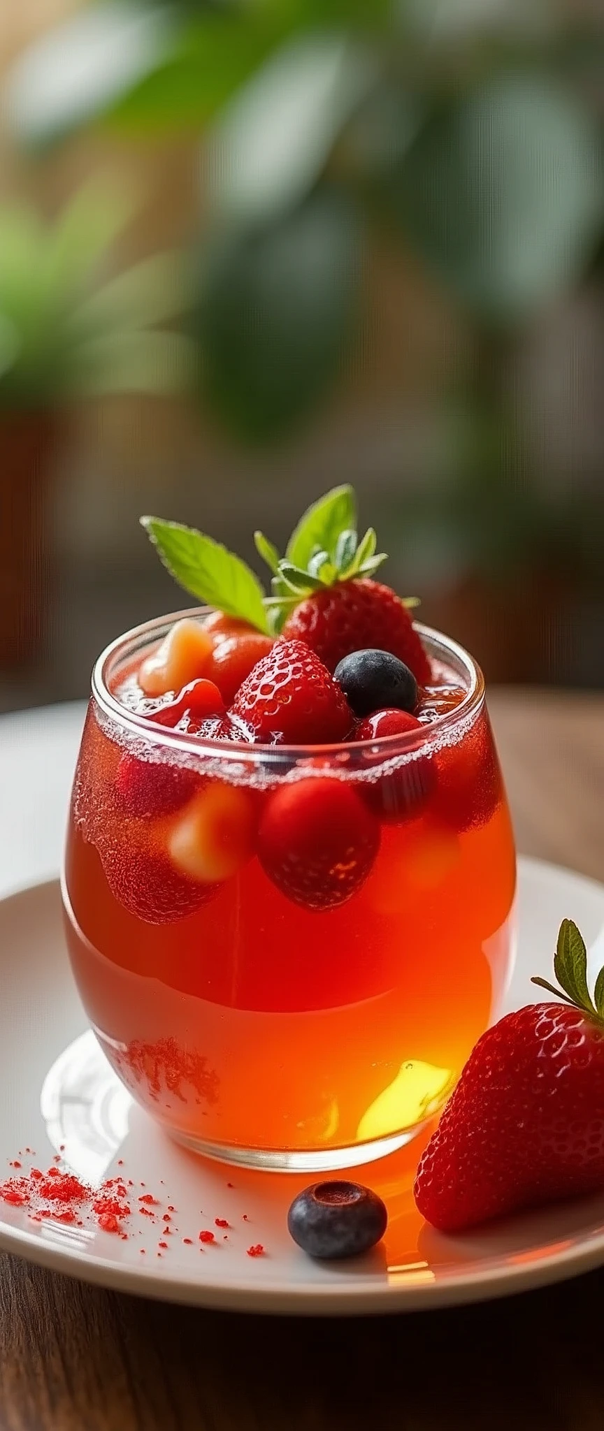 (masterpiece:1.2, Highest quality,Highest quality,Very detailedな:1.2),(Very detailed),8k,(Realistic),(RAW Photos:1.2),Jelly filled with fruit,Cool looking vessel,Stylish cafe,(Cool photos)