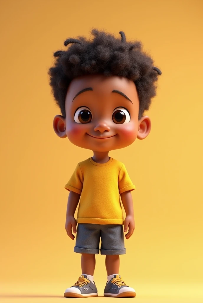 Highly detailed full body 3D animation image of a five year mixed race boy. Plain background. Disney, Pixar like