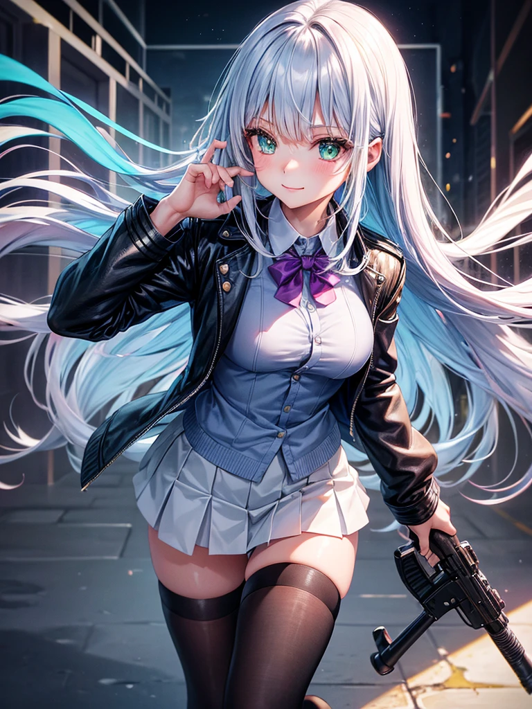 middle School girls,smile,Beautiful girls,Beautiful girl from another world,Gun of the Future,Girl holding an assault rifle in her hand,leather jacket,The best quality to get you horny,Psychic,Wizard,Uniform and cardiganコーデ,battle,Colorfulな髪色,Perfect Girl,Super cute girl,Cyberpunk Background,Cute uniform,Uniform of the Future,Wearing a cardigan,Long Hair、Sparkling eyes,She has her bangs down,Colorful,Ultra HD,Young girl,sex,Green Eyes,Naughty Girls,Full body image,Big Breasts,Beautiful Girl's Paradise,Fashion Girl,Naughty Girls,Beautiful Girl Country,High-dimensional beautiful girl,A beautiful girl who transcends everything,So beautiful,Absurd,Beautiful girls,