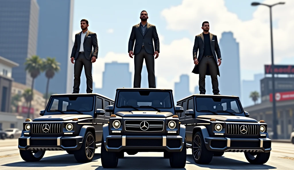 3 players standing on their g-wagons in GTA 5 grand rp