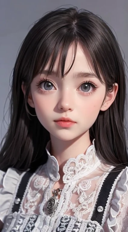 A girl wearing a white lace dress and、, A stunningly young and elegant person, girl, Girl in steampunk clothes, Musician girl in lace clothes, Natalia Dyer, Dafne Keen, Portrait of a Young Witch, , Inspired by Irakli Nadar, Inspired by William Mastester Lockhart, Highest quality, detailed, detailed, masterpiece, high resolution、