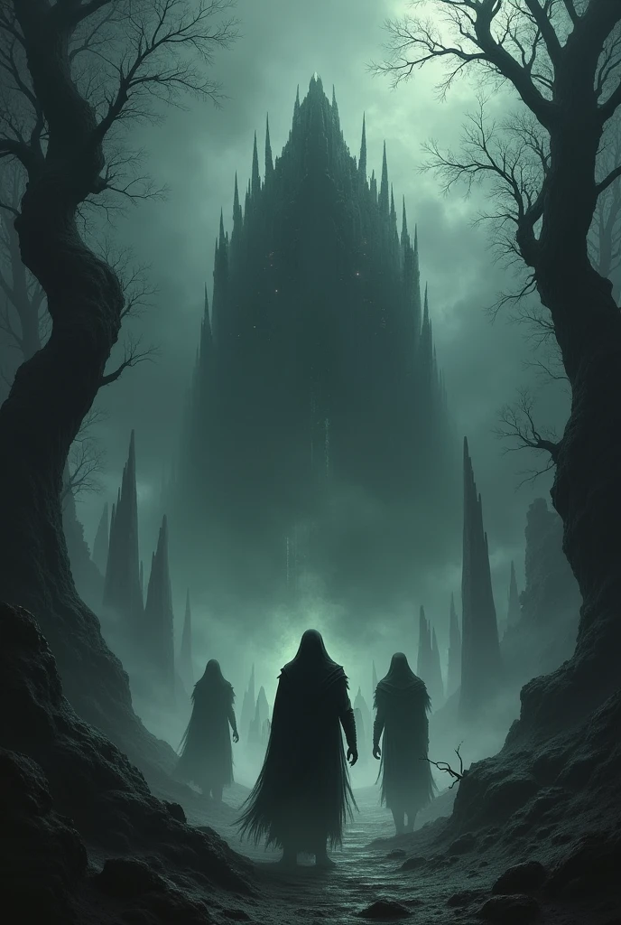Satanic ritual in forest, hooded people in circle, around monster, demon in the middle, hazy background, realistic epic, rutkowski, hdr, intricate details, hyperdetailed, cinematic, rim light, muted colors: 1.2, dark fantasy, dark sky, with dark mountains in the background, dark atmosphere, fear, horror, torches of fire, red, dark forest, night, scary, darkness