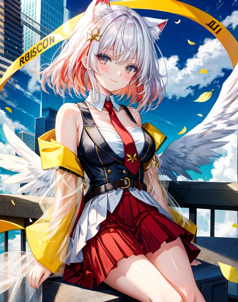 Anime nekogirl, cat_ears, in short dress and jacket walks down the street, anime style 4 k、anime styled。8K、Anime visuals of cute girls、young anime girl、Digital Animation Illustration、Anime-style illustrations、Anime-style portraits、an anime nekogirl、Portrait of an anime girl、Beautiful anime girl//Style
(typographic, lettering arts:1.5),
(Red tone:1.3), (Yellow tone:1.3), (blue tone:1.4), (black tone:1.2),
BREAK
//quality and charactor
gold eyes, white hair,
photo realistic illustration, hight resolution, ultla detailed, absurderes,
extremely beautiful girl, ((Angel wings)), (off shoulders:1.3), kawaii smile
She hold a big sniper rifle With the barrel of the rifle resting on the collarbone, medium breast
BREAK
//Fashion
Intricate white god clothes, bare shoulders, Veil details,
(Red tie:1.3),(Red armband)
God shirt dress, statement belt, ankle-strap heels,
(Tuckout skirt:1.3),(Skirt pull up:1.3),
bare shoulders
She is a god with a sniper rifle
BREAK
//background
Sky blue, white clouds, blurry skyscrapers, blue flower petals
BREAK
//emotion
Thoughtful expression, Pensive, Reflective, Contemplative,
Utopian performance, lost in thought, Contemplative, Pensive,
BREAK
//effect
(Colorful:1.5), Blooming light effect,