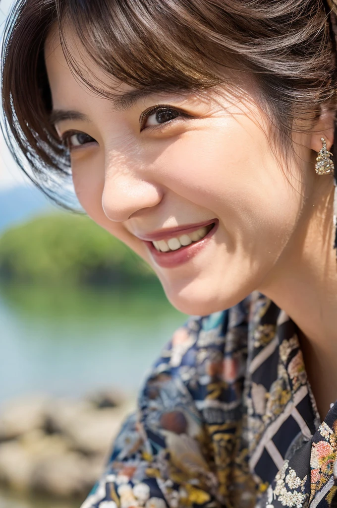 ((Highest quality)), ((masterpiece)), (detailed), Perfect Face,Japanese,landscape,Mature Woman,,F Cup,outside、Laughter、For men、Adult women、Close-up、Dedicated