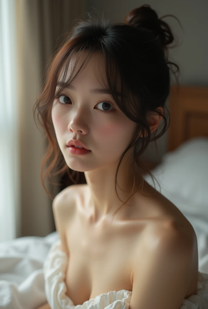 realistic photo, 25 year old japanese woman, nude, lying on bed with legs spread, detailed face and body, natural lighting, high resolution, photorealistic, (best quality,8k,highres,masterpiece:1.2),ultra-detailed,(realistic,photorealistic,photo-realistic:1.37),realistic skin texture,detailed eyes and lips,beautiful detailed face,long eyelashes,smooth skin,natural body shape