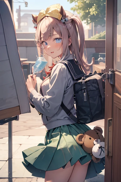 ((((sexly))))、ウマ娘、アグネスデジタル, 1girl, breasts, skirt,  1boy, school uniform, hetero, censored, serafuku, solo focus, bag, pillow, ass pov, stuffed toy, stuffed animal, green skirt, school bag, teddy bear, ooarai school uniform, id card, skirt removed
((((Watery eye))))