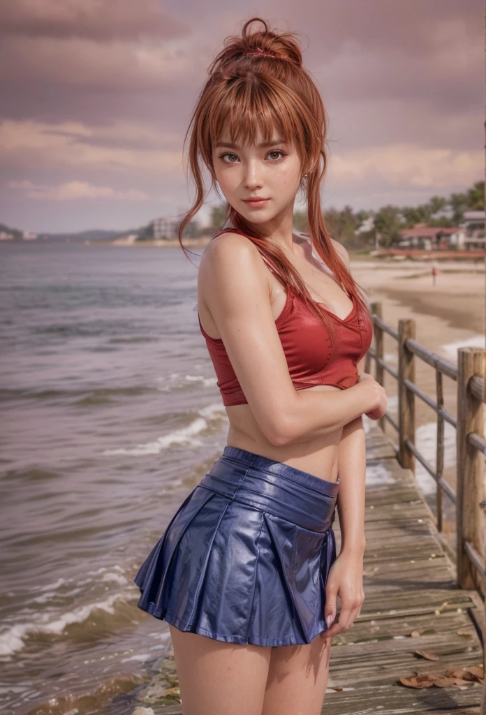 kasumi, eyes browns, (best qualityer, ultra detail), (realisitic:1.37), beautiful and detailed face, ultra-realisitic texture, Exquisite face, Delicate body, red lipgloss stick, shiny colors. High definition, 8k, expression a slight cute smile