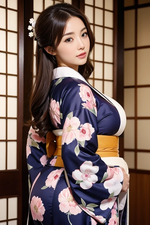 Healer Aiki Enami in a gorgeous kimono, Brown Hair, Big Breasts, Big Butt, Japanese Beauty,