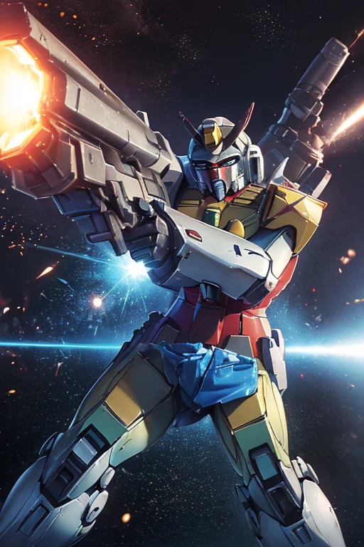 ((((The first one))))((((Armored Core)))) Gundam 1 machine Beam rifle Holding a gun He holds a rifle in his right hand Left arm has a shield high resolutionの手
((((rx78Gundam)))) universe Black high resolution
Enemy in combat Destroying the enemy
The battleship is in the background.