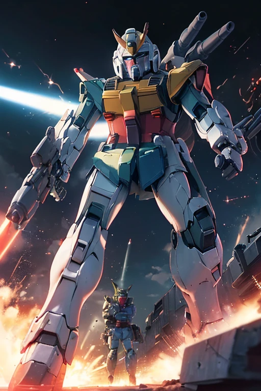 ((((The first one))))((((Armored Core)))) Gundam 1 machine Beam rifle Holding a gun He holds a rifle in his right hand Left arm has a shield high resolutionの手
((((rx78Gundam)))) universe Black high resolution
Enemy in combat Destroying the enemy
The battleship is in the background.