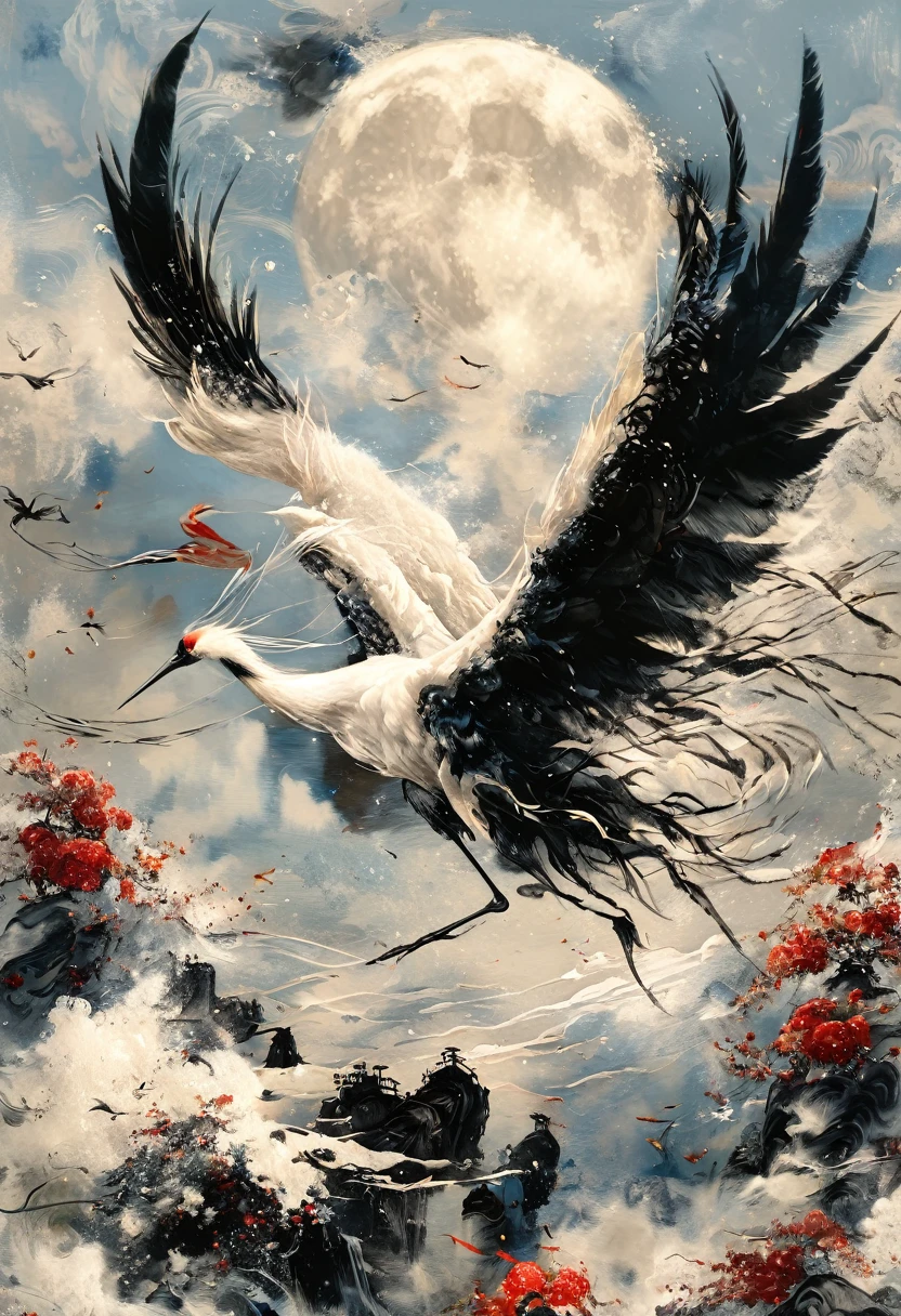 Ink, Crane, cloud, wing, I am, outdoors, feathered wing, sky, petal,oil paint