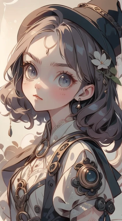 A girl wearing a white lace dress and、, A stunningly young and elegant person, girl, Girl in steampunk clothes, Musician girl in lace clothes, Natalia Dyer, Dafne Keen, Portrait of a Young Witch, , Inspired by Irakli Nadar, Inspired by William Mastester Lockhart, Highest quality, detailed, detailed, masterpiece, high resolution、