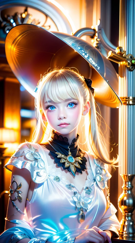 Completely naked、White Background,Upper body close-up、 Shiny, Firm, glowing skin, Bangs between the eyes, Beautiful luster, Platinum Blonde Hair, Twin tails, eyeliner, A very beautiful and innocent 15-year-old girl, High resolution big beautiful light blue eyes, beautiful and adorable girl, ((beautiful girl、Ultra-high resolution、The lighting is bright、Precise needles without discomfort))、Small Face Beauty、Very white and beautiful young々Fresh Skin、Round face、Nipples、White Background