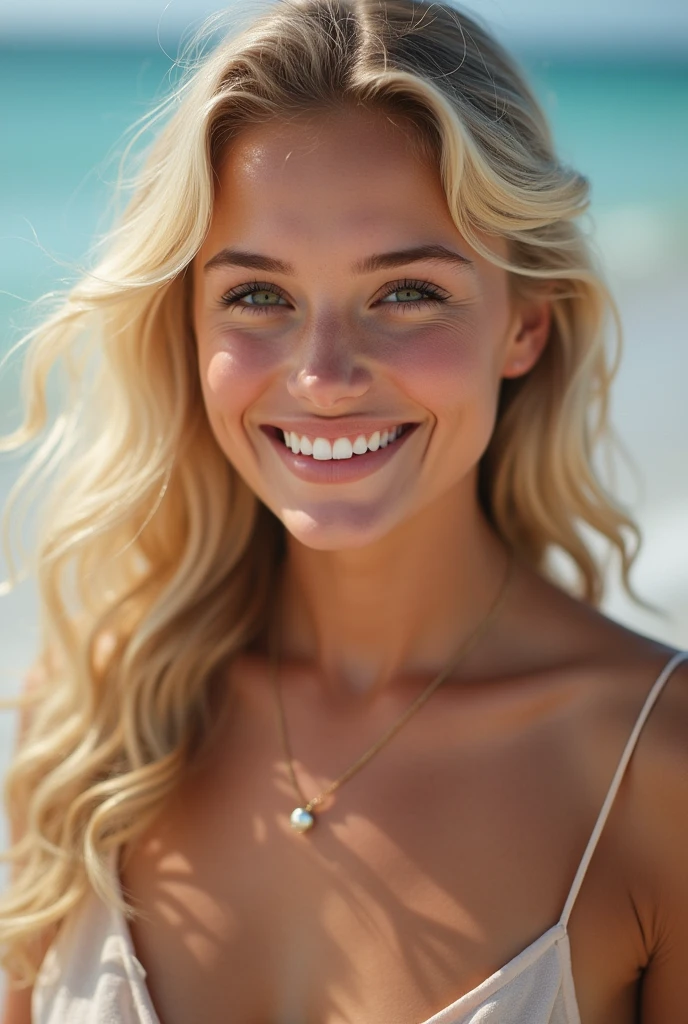 Stunningly beautiful girl. blonde. looks like queen, angel and miss world beauty. Smiling.