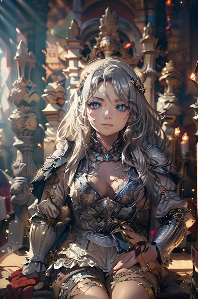 (Official Art、best quality、Unity 8k Wallpaper、32K、masterpiece、Ultra Detailed、Ultra-high resolution、Realist、Photorealistic、very ridiculous:1.2)、(light:1.2)、Fire effect、Film particles、Best shadow、Edge lighting、Side lights、(Ultra-detailed and complex 3D rendering)、细致Beautiful face和眼睛、Sharp pupils、Realistic students、Slim、1Men and women、Medium bust、(whole body:1.2)、 Beautiful face、16 year old beautiful girl、(Super delicate skin、Delicate skin texture:1.3)、(Silver Blonde、Blue-silver hair:1.3)、Paladin、Langheier、Bangs、Green Eyes、3 braids in 1 bundle、(Blue Armor、Blue boots、Blue helmet、jeweled、Gold thread embroidery)、Slim、Overlength skirt、(Thighs Thighs Thighs Thighs:0.8)、(Chies、In the house、Stained glass of art、Large pipe organ、Hello、mystery、A lot of feathers floating、Angelic、Light Particles、serious、Sunshine is、Colorful、Amazing:1.2)、(Amazing:1.3)、(Holding a holy sword:1.4)、Amazing、Smile smile
