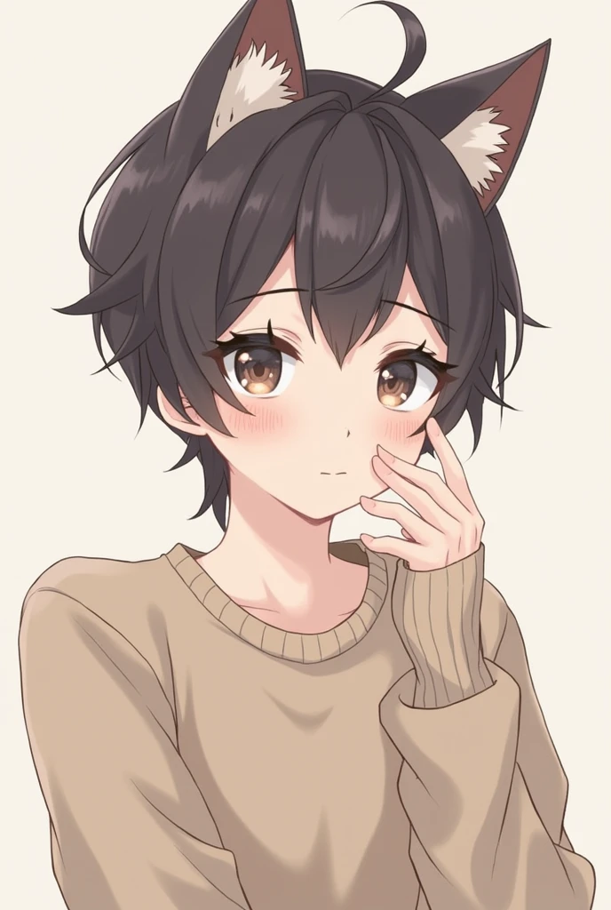 Make a anime guy has a cat ear ,Make it look as similar as possible to the person who drew it.