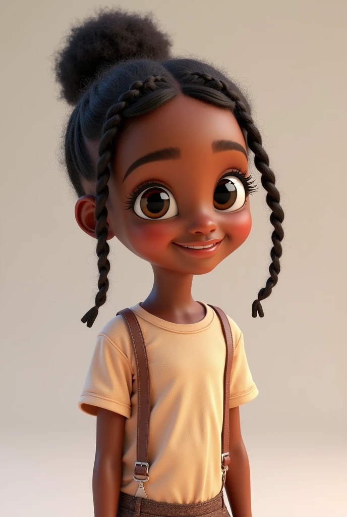 Highly detailed full body 3D animation image of a seven year African American girl facing the camera. Plain background. Disney, Pixar like