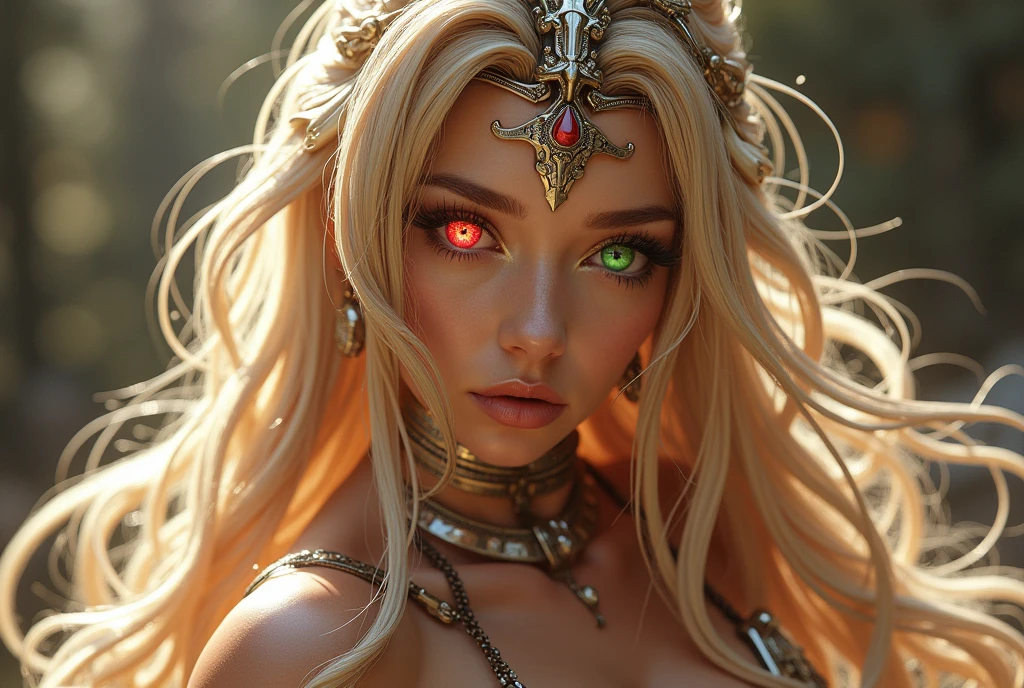(masterpiece, high resolution, fullbody shoot, photo-realistic:1.3), Ghislaine from Mushoku Tensei, cybernetic red right eye, Bimbofication, enhanced physique,  cybernetic implants throughout her body, big breasts , large breasts, huge fake breasts, high profile fake breasts, fake tits, silicon breasts,  artficialy increased muscle mass and body mass, (goddess-like figure:1.2), well-crafted mechanical muscles throughout her body, (ample bosom, thick legs, and wide silicon rounded up buttocks:1.1), cybernetic spinal cord support,  unnatural enormous  buttocks, artificialy arched back around buttock, arched feets support by high heels, radiant and empowering presence, confidence exuding from her expression, (revealing attire:1.2), barely covering her form, showcasing her surgicaly sculpted physique, mesmerizing aura, divine glow, (captivating green eyes:1.2), flowing hair, regal adornments,  captivating lighting, intense energy, dynamic pose, goddess of strength and beauty, commanding attention with her imposing and alluring presence. With the use of depth of field (DOF), super-resolution, and high megapixel rendering, every element comes to life with cinematic lightning and anti-aliasing techniques like FKAA, TXAA, and RTX. The addition of SSAO (Screen Space Ambient Occlusion) and various post-processing effects in both post-production and tone mapping elevate the visual quality to a whole new level. With the use of depth of field (DOF), super-resolution, and high megapixel rendering, every element comes to life with cinematic lightning and anti-aliasing techniques like FKAA, TXAA, and RTX. The addition of SSAO (Screen Space Ambient Occlusion) and various post-processing effects in both post-production and tone mapping elevate the visual quality to a whole new level. hnsrdlf style,  full face artificial intelligence theme