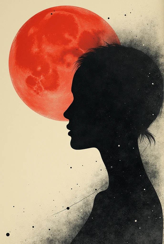 Moon profile + Halftone pattern + editorial illustration of the memento morti + higly textured, genre defining mixed media collage painting + fringe absurdism + Award winning halftone pattern illustration + simple flowing shapes + subtle shadows + paper texture + minimalist color scheme + inspired by Zdzisław Beksiński.
