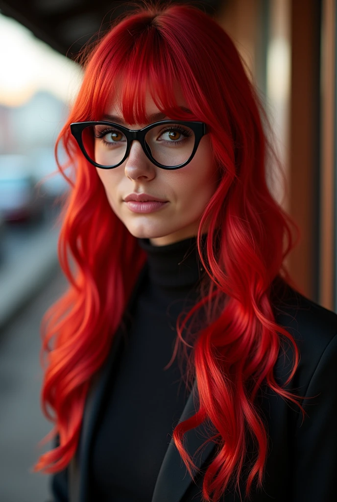 una donna scozzese capelli rossi lunghi ,belle gambe, tacchi, calze nere Cammina in una sala vuota