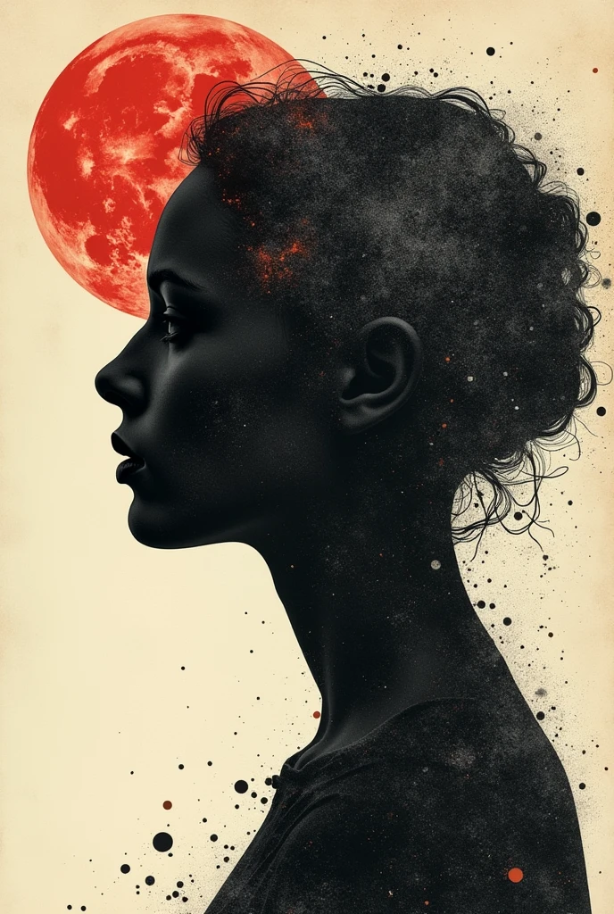 Moon profile + Halftone pattern + editorial illustration of the memento morti + higly textured, genre defining mixed media collage painting + fringe absurdism + Award winning halftone pattern illustration + simple flowing shapes + subtle shadows + paper texture + minimalist color scheme + inspired by Zdzisław Beksiński.
