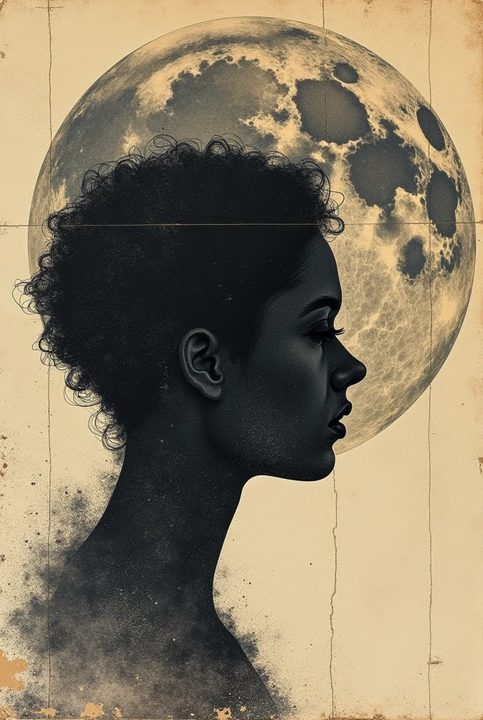 Moon profile + Halftone pattern + editorial illustration of the memento morti + higly textured, genre defining mixed media collage painting + fringe absurdism + Award winning halftone pattern illustration + simple flowing shapes + subtle shadows + paper texture + minimalist color scheme + inspired by Zdzisław Beksiński.