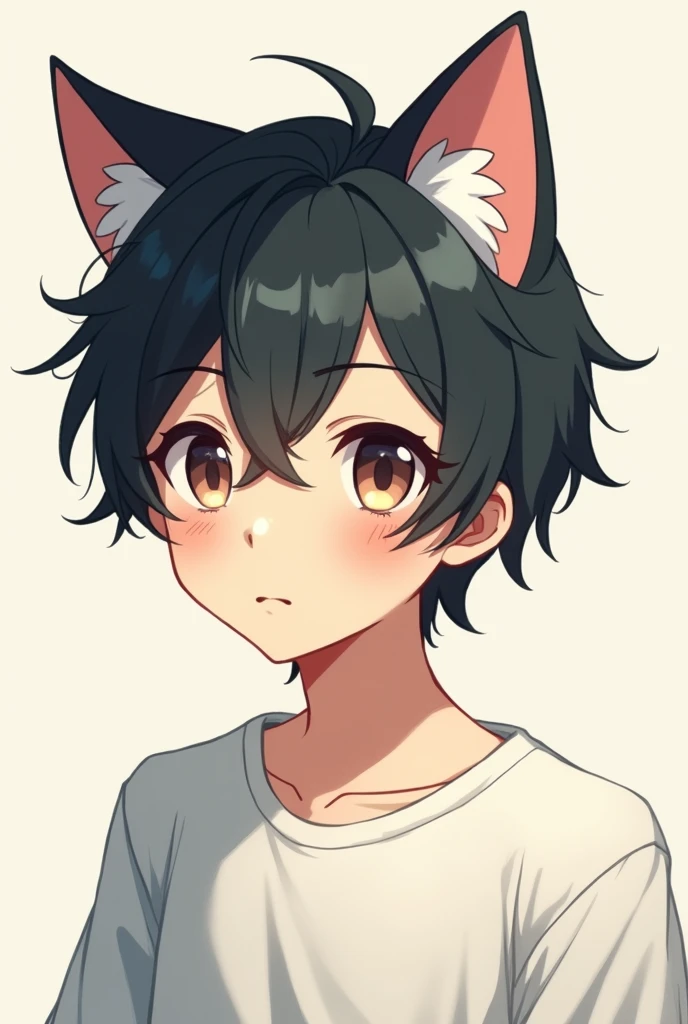 Make a anime guy has a only cat ear ,Make it look as similar as possible to the person who drew it. (Delete His human ear)
