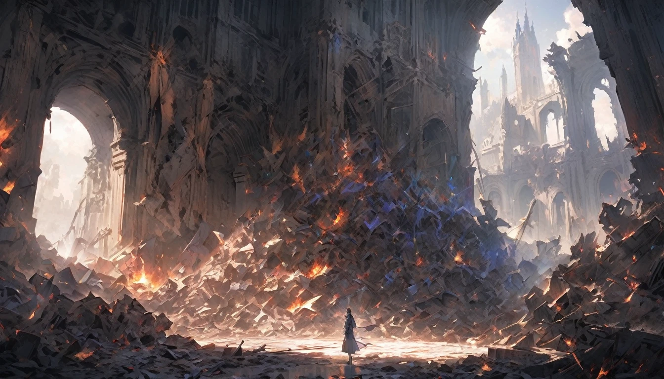 The central image is of a figure standing in the midst of wreckage, symbolizing the aftermath of broken promises and shattered dreams. The background is a desolate landscape with the ruins of a once-beautiful structure, now crumbled and engulfed in flames. The flames are tinged with shades of blue and purple, representing the coldness and deception of the lies.
A full moon looms overhead, casting an eerie glow, with shadows that hint at whispering voices—symbolizing the lies and deceptions that were once hidden. The figure stands tall, though visibly worn, holding pieces of their heart, which are fragmented and scattered on the ground. These fragments glow faintly, showing the remnants of trust and love that were betrayed.
In the foreground, marionette strings dangle loosely, representing how the figure was manipulated like a puppet. The strings are cut, indicating the breaking free from control and deceit. Nearby, the ashes of a burnt love letter or photo float in the air, symbolizing the end of a deceptive relationship.
In the distance, a new path begins to form, bathed in the soft light of dawn, symbolizing hope and the possibility of new beginnings. The figure starts to walk away from the ruins, leaving behind the fire and flames. The color palette transitions from dark, muted tones to warmer, brighter hues as the figure moves forward, representing healing and empowerment.