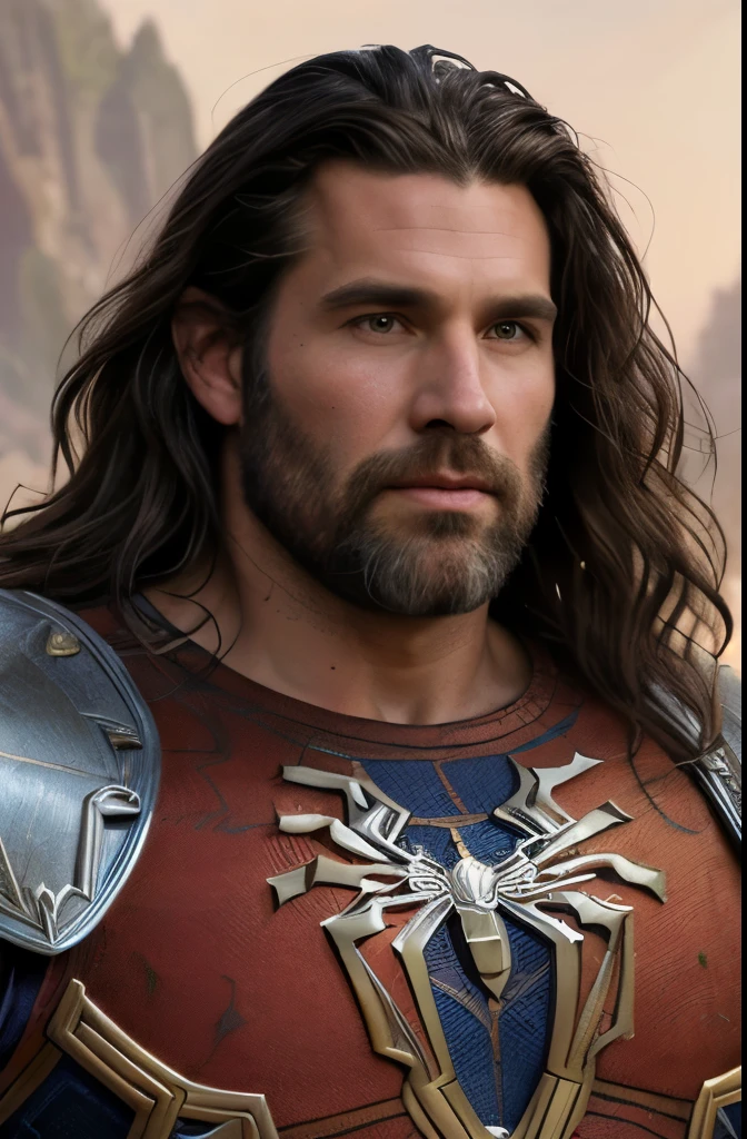 portrait of a ruggedly handsome paladin, soft hair, muscular, full body, masculine, mature, salt and long blackhair, spider man suit, hairy, d & d, fantasy, intricate, elegant, highly detailed, digital painting, concept art, smooth, sharp focus, illustration, art by artgerm and greg rutkowski and alphonse mucha