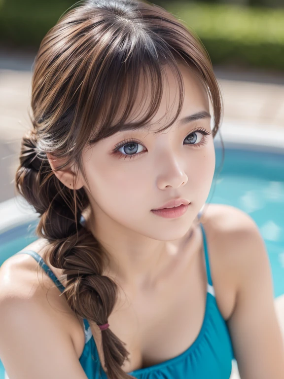 (masterpiece:1.3), (8k, Realistic, RAW Photos, Best image quality: 1.4), 20-year-old girl、(Random Hairstyles:1.2)、Highly detailed face、Attention to detail、double eyelid、Sharp focus:1.2、Beautiful woman:1.4、Light brown hair、Highest quality、masterpiece、Ultra-high resolution、(Realistic:1.4)、Coastal,School Swimsuit,Lying down,Sexy pose,Spoiled,