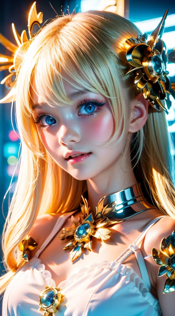 Completely naked、White Background,Upper body close-up、 Shiny, Firm, glowing skin, Bangs between the eyes, Beautiful luster, Platinum Blonde Hair, Twin tails, eyeliner, A very beautiful and innocent 15-year-old girl, High resolution big beautiful light blue eyes, beautiful and adorable girl, ((beautiful girl、Ultra-high resolution、The lighting is bright、Precise needles without discomfort))、Small Face Beauty、Very white and beautiful young々Fresh Skin、Round face、Nipples、White Background