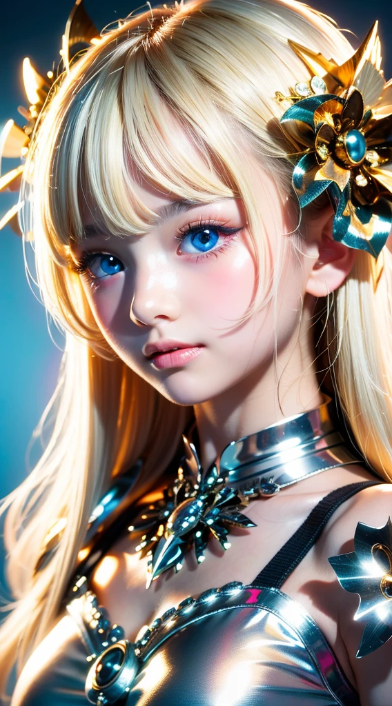 Completely naked、White Background,Upper body close-up、 Shiny, Firm, glowing skin, Bangs between the eyes, Beautiful luster, Platinum Blonde Hair, Twin tails, eyeliner, A very beautiful and innocent 15-year-old girl, High resolution big beautiful light blue eyes, beautiful and adorable girl, ((beautiful girl、Ultra-high resolution、The lighting is bright、Precise needles without discomfort))、Small Face Beauty、Very white and beautiful young々Fresh Skin、Round face、Nipples、White Background