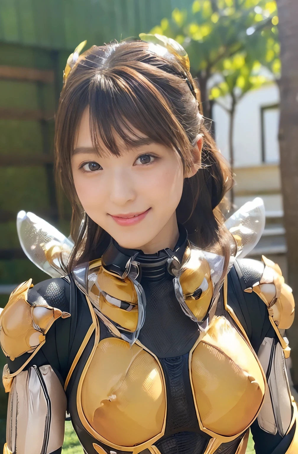 (high resolution,masterpiece,best quality,extremely detailed CG, anime, official art:1.4), realistic, photo, amazing fine details, all intricate, gloss and shiny,awesome many layers, 8k wall paper, 3d, sketch, kawaii, illustration,( solo:1.4), perfect female proportion,villainess, (fusion of queen bee and lady:1.4), (queen bee form lady:1.2), (queen bee lady:1.2), (fusion:1.2), (solo:1.4), (evil smile:1.2), muscular, abs, (queen bee exoskeleton bio insect suit:1.4), (cockroach brown exoskeleton bio insect armor:1.2), (brown transparency queen bee wing:1.4), (brown queen bee antennae:1.3),