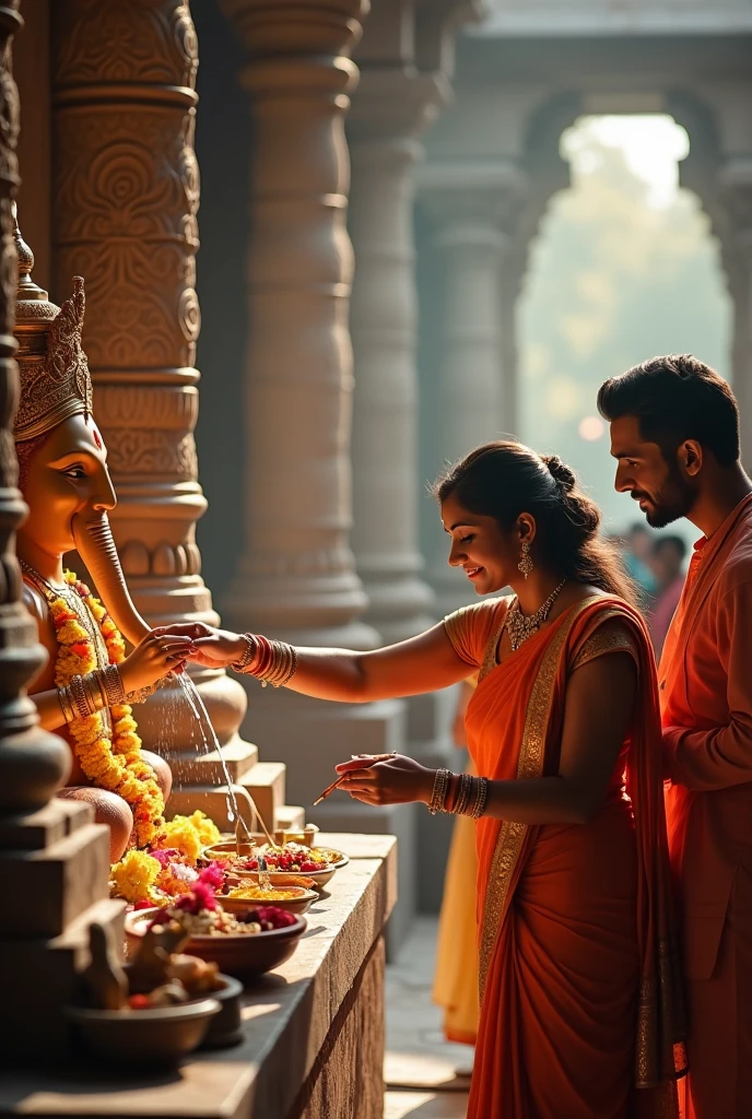 Same Couple sitting in dagdusheth temple ,pune doing abhishek ,Pooja of ganpati