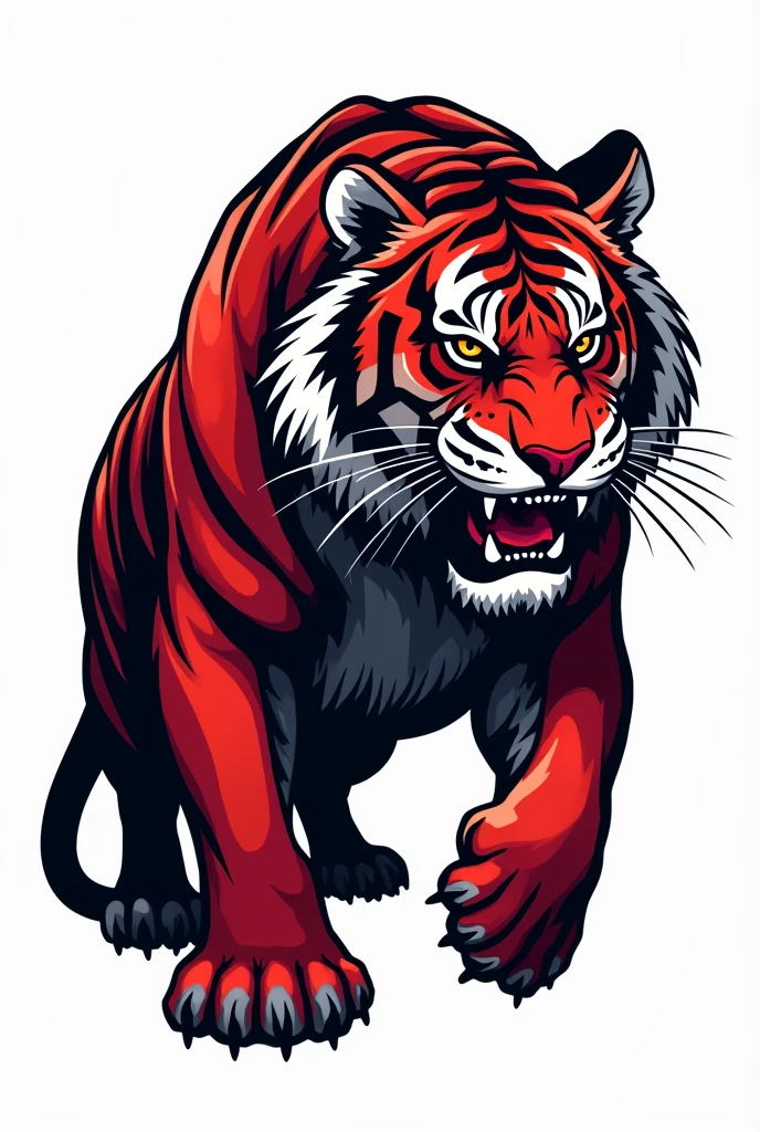 create image of a roaring tiger in black colors, red and wine for a logo with a white background